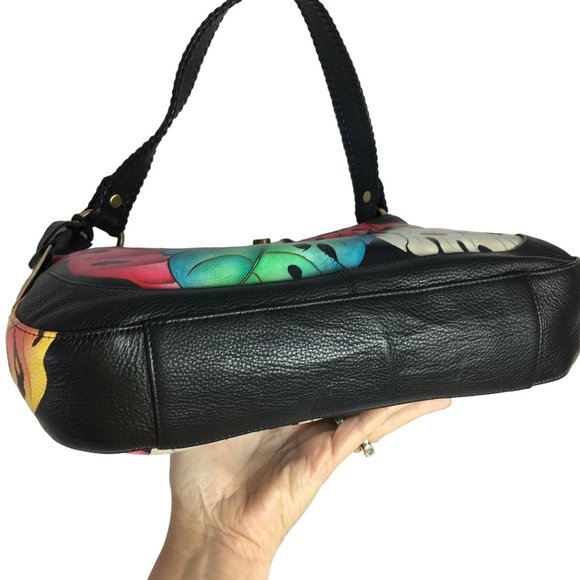 Anuschka NEVER USED Handpaint Leather Shoulder Bag Lady Bugs Butterfly - Picture 11 of 12